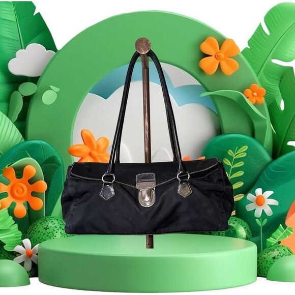 Prada Handbags - Prada Vintage Authentic Black Nylon & Leather Shoulder Bag 14” X 8” X 3 1/2”